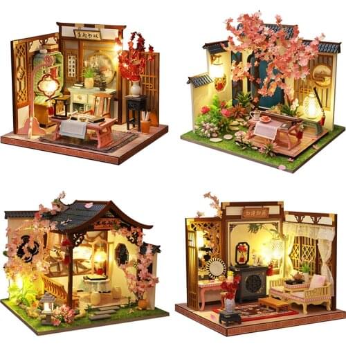 Diy Dollhouse Kit Mini House Miniature Building Model Room Box Wooden Doll House With Furniture Toys For Children Birthday Gift