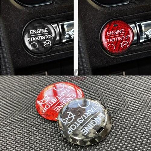 1Pcs Red/Black Real Carbon Fiber Start Stop Engine Button Sticker For Ford MUSTANG Decoration Cover Trim 2015~2019 Accessories