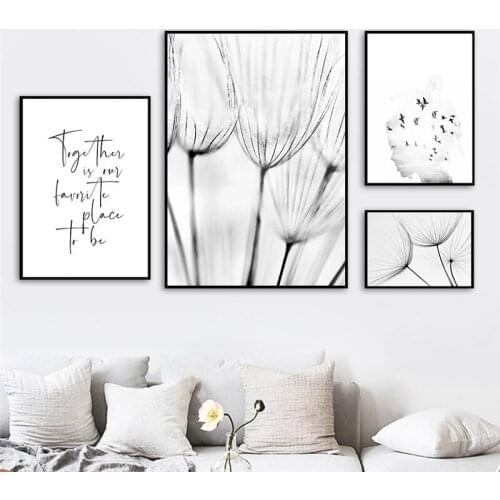 Nordic Minimalist Black White Art Canvas Painting Poster Print Dandelion Feather Modular Picture For Living Room Home Decor H141