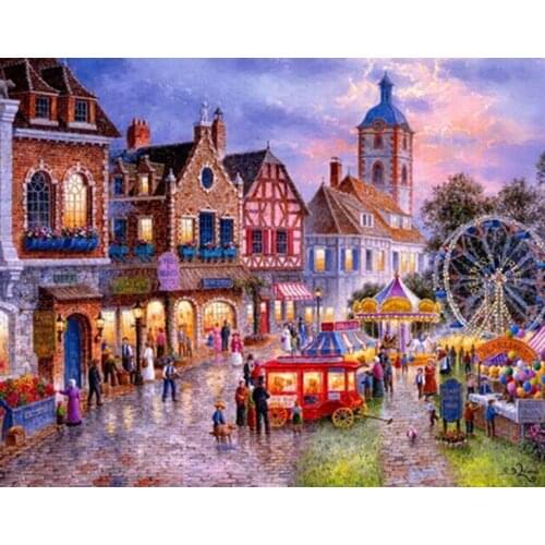 New mosaic full diamond embroidery beads Cottage Russian Town Belfry landscape diamonds cross stitch painting inlay handwork
