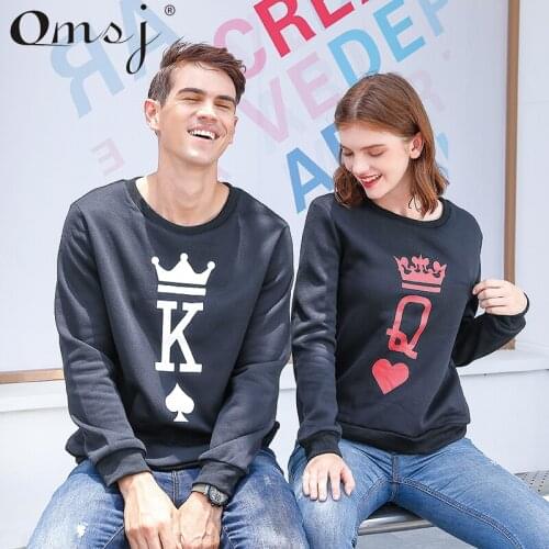 New Autumn Winter Unisex Long Sleeve King Queen Pullovers Sweatshirts Black Streetwear Women Fall Hoodies Sudaderas Mujer 2019
