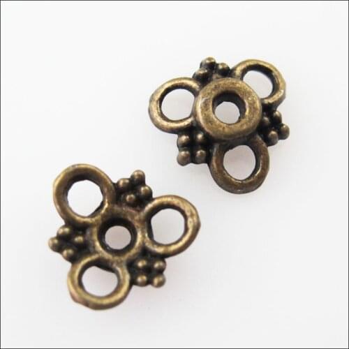 New 80Pcs Antiqued Bronze Color 3Leaf - Flower End Bead Caps Connectors 10mm