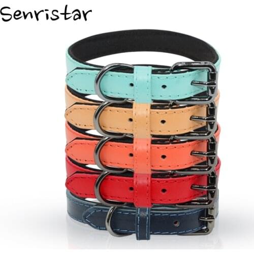 Genuine Leather Solid Padded Pet Dog Collar Husky Pit Bull Soft Diving Cloth Puppy Cat Dog Collar For Small Medium Large Dog