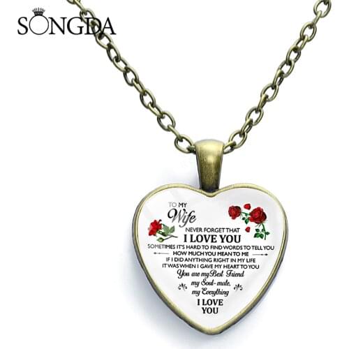 To My Wife Son Daughter Letters Heart Pendant Necklace Beautiful Memories Special Day From Husband Mom Dad Creative Gift