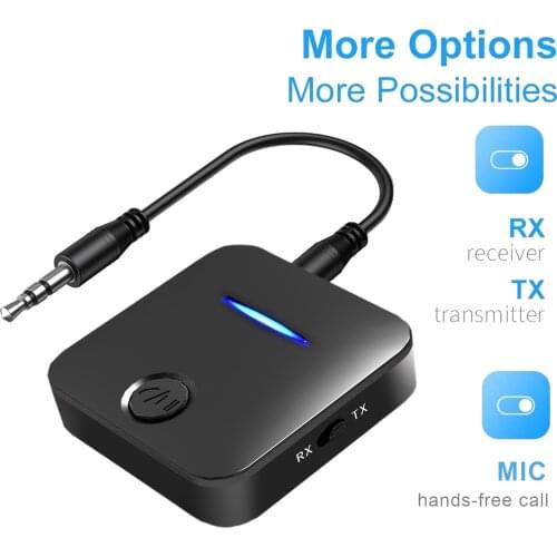 Bluetooth 5.0 Receiver Transmitter with Mic Handsfree 250mAh Stereo for Headphone TV