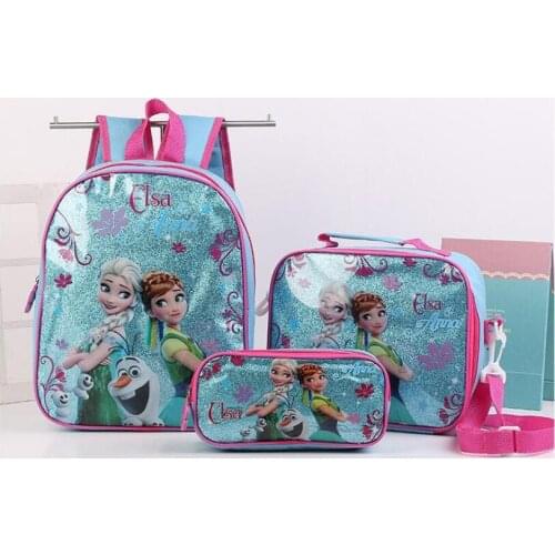 Elsa Anna Princess Backpack School Bag With Lunch and Pencil Case Set 3 for Kids Kindergarten Preschool School Toddler Bags