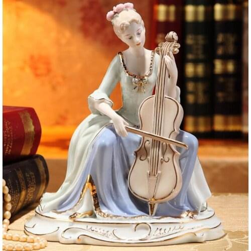 Modern Ceramic Playing Guitar Woman Crafts Ornaments Home Livingroom Figurines Decoration Office Desktop Furnishing Wedding Gift