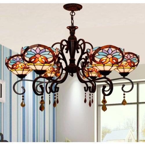 Tiffany Baroque Stained Glass Suspended Luminaire E27 110-240v Chain Pendant Lights For Home Parlor Dining Room