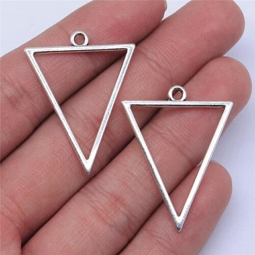 Tristana 20pcs 34x25mm Antique Silver Color Hollow Geometric Triangle Earring Accessories Charms Pendant For Jewelry Making
