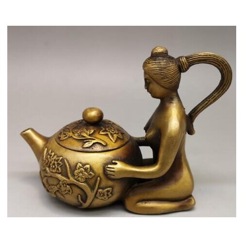 5" Distinctive Asia China Qing Dynasty Pure copper girl Wine pot