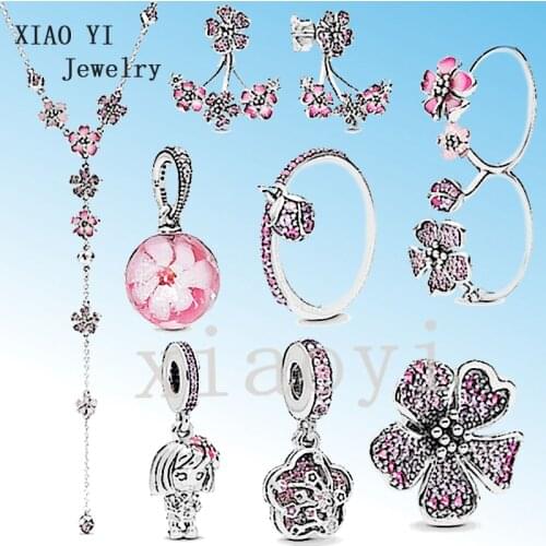 XIAOYI jewelry 100% s925 romantic Spring purple pink long peach series beaded gentle jewelry bracelet senior wedding gift female