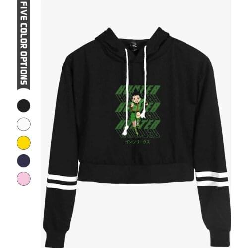 Japanese Anime cropped Hoodie Hunter X Hunter Women Pullover Sweatshirts Killua Zoldyck Hisoka Harajuku Streetwear Striped Hoody
