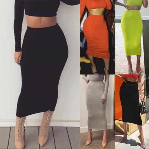 Brand New Women Office Midi Pencil Skirt Stretch Bodycon Tube Ladies Solid Skinny Plus Size High Waist Autumn Fashion Hot 2019