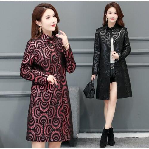 New Large Size 4XL Print Womens Leather Jacket Long 2020 Autumn Leather Coat Women Leather Jackets Woman Coats Female Outerwear