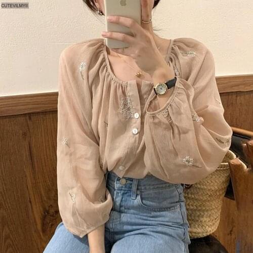 2020 New Elegant Summer Korean Style Sun Protection Shirt Women Loose Tops Dimensional Flower Embroidery Blouses