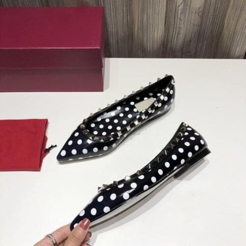 2021 Newest Spring Shoes Woman Boat Shoes Genuine Leather Pointed-Toes Woman Flats Polka Dot Decora Woman Flats Sapato Feminino