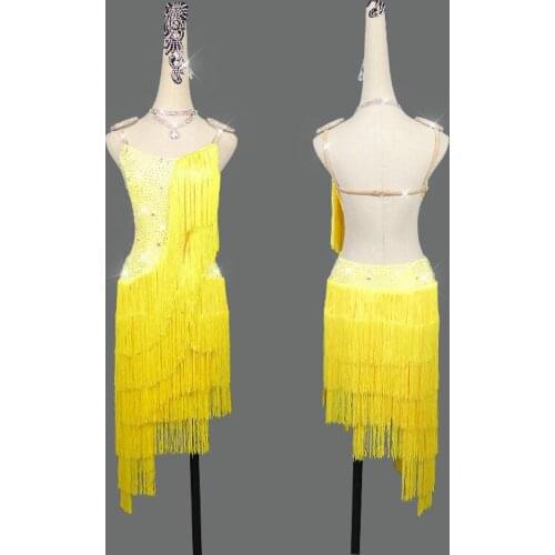 New Yellow Tassel Latin Dance Dress Women Competition Performance Outfit Female Adult Professional Sexy High-end Dance Dress