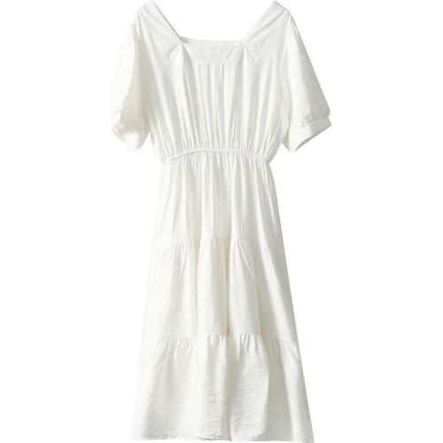 Sherhure 2020 Short Sleeve Elegant Slim High Waist Women Vintage Long White Dress Vestidos