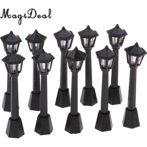 1/12 Miniature Architectural Courtyard Street Light Model Black Metal Outdoor Lamp Toy Dollhouse Life Scene Ornament 10 Pieces