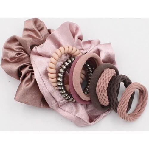 10pcs French Csrystal Stain Hair Scrunchies Seamless Nylon Towel Hair Ties Girls Hair Rope Set Simple Ponytail Holder Headwear