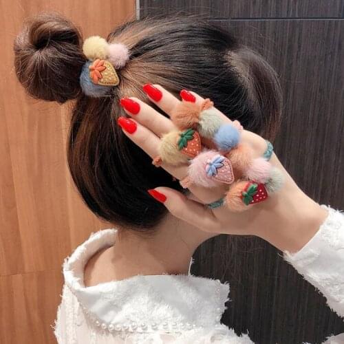 120pcs/lot DIY Simple Multi Plush Strawberry Fruits Rubber Bands Elasticity Balls Hair Bands Styling Tools Accessories HA1559