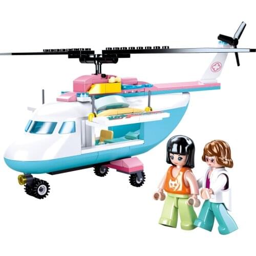 163pcs SLuban 0798 Medical Ambulance Aircraft Assembled Model Girl Assembled Building Block Toy Gifts