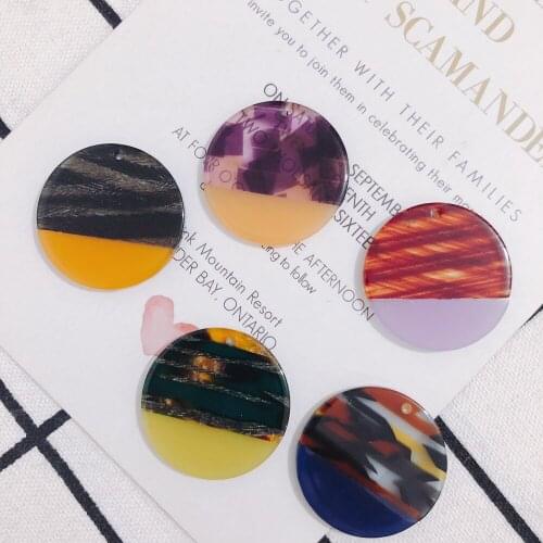 2 pieces / lot Spring Color Contrast Grid Splicing Acrylic Acrylic Disc Earrings Jewelry Accessories