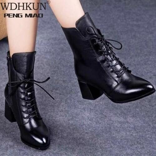 2020 New Leather Women Boots Thicked Velvet PU Women Shoes Womens High-heeled Cotton Keep Warm Winter Boots Zapatos De Mujer