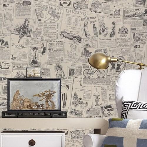 3M Vintage Newspaper Wallpaper Roll Self Adhesive Retro Contact Paper Waterproof Peel and Stick Wall Paper for Dormitory Decor