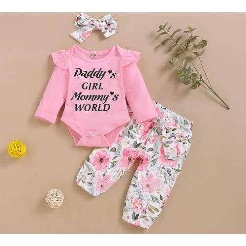 Baby Clothes Girl 3pcs Newborn Baby Girls Infant Clothes Set Letter Romper Kids Floral Pants Outfits Одежда Для Девочек