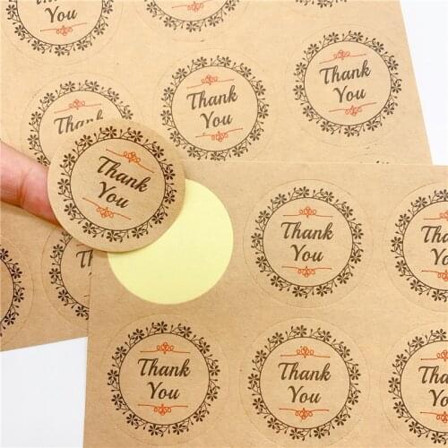 500pcs/lot Thank You Design White And Brown Color Stickers Creative Decor Adhesive Round Labels Wholesale