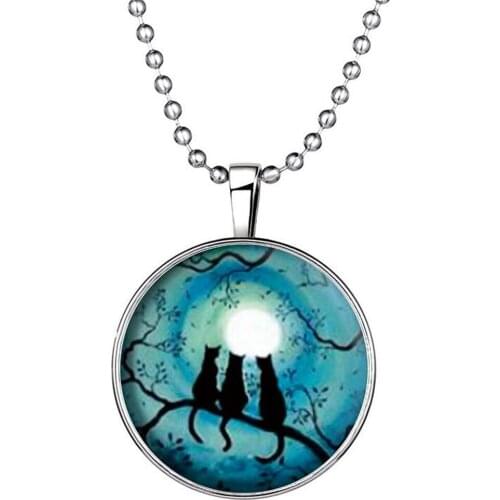 60cm Ball Chain Halloween Style Cat Glowing Glass Cabochon Pendant Necklace