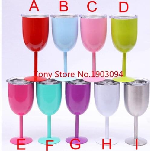 9 color 10oz Wine Glasses Double Wall Vacuum Sealed Stainless Steel Wine Goblet with Lids for Daily Camping cups