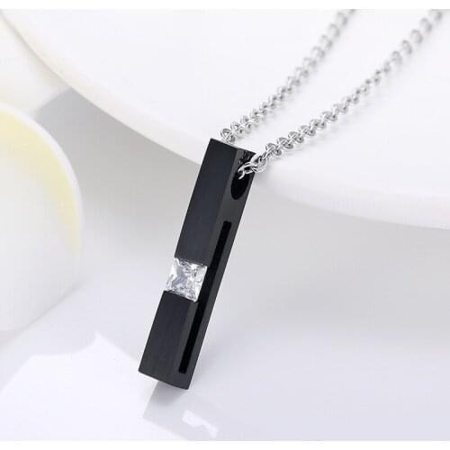 New Necklaces For Men Fashion Rectangle Zircon Pendant Necklace Classic Stainless Steel Jewelry Gift