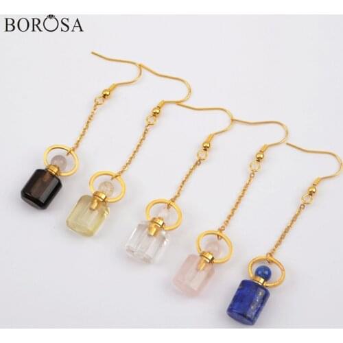 BOROSA 2Pairs Gild Multi-kind Natural Stone Perfume Bottle Earring White Crystal Quartz Lapis Drop Earrings Jewelry WX1190