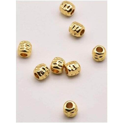 20 Pcs/Lot 5mm*5mm 18K Brass Gold Plated Hammered Barrel Beads Perforated Connector Accessories For Making Diy Jewelry JA0164