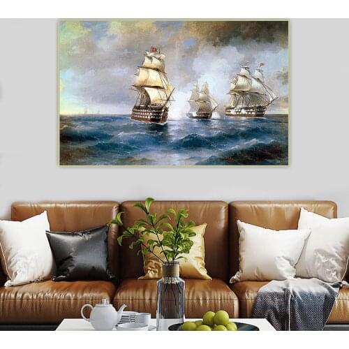 Citon Ivan Aivazovsky《Brig Mercury Attacked By Two Turkish Ships》Canvas Oil Painting Picture Modern Wall Decor Home Decoration
