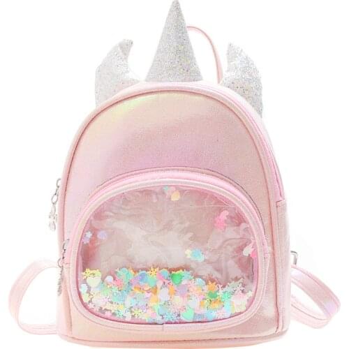 Childrens Schoolbag Cute Unicorn Sequins Transparent Backpack Kindergarten 2-3-4-5-6 Years Old Baby School Girls Book Bag