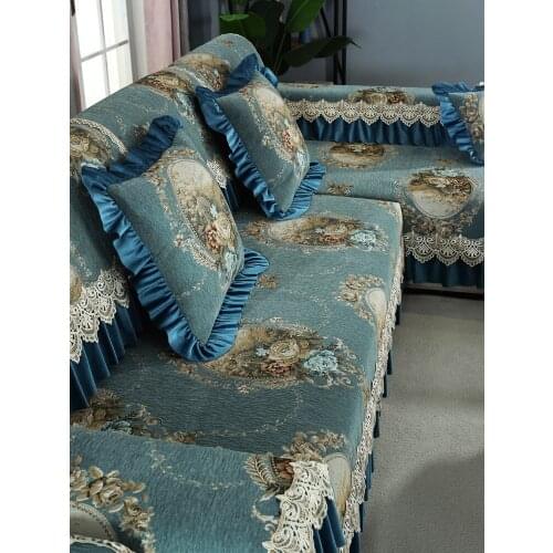 Europe Retro Luxury Chenille Lace Couch Cover Sectional Living Room Slipcover Dense Jacquard Corner Sofa Chaise Cover Lounge