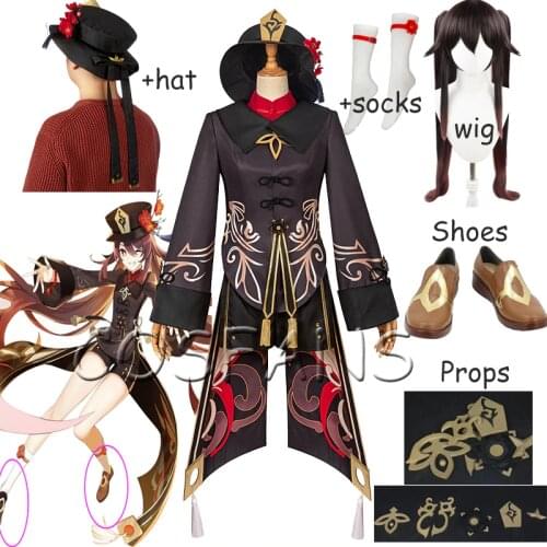 Game Genshin Impact Hu Tao Cosplay Costume Anime Outfits Dress Halloween Carnival Women men Girl Uniforms Wigs and shoes Props