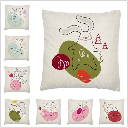 Cute Animal Dancing Cartoon Pattern Linen Cushion Cover Pillow Case for Home Sofa Car Decor Pillowcase 45X45cm