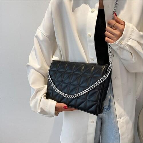 Trendy Big Square Quilted Shoulder Bag For Women Pu Leather Metale Chain Flap Luxury Design Crossbody Bags Ladies Hand Clutches