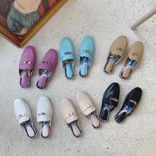 Shallow Shoes Woman 2020 Cover Toe Womans Slippers Loafers Rivet Low Female Mule New Flat Soft Mules Casual Rubber Slides