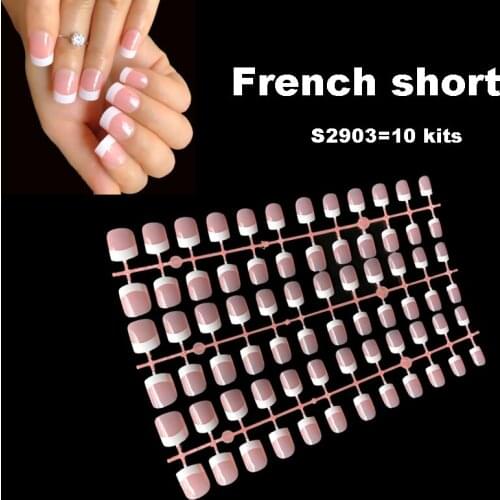 Wholesale 10 kits Full Cover French False Nails nude meat Manicure Nail Tips faux ongle Fake press on Nails for Office or Salon