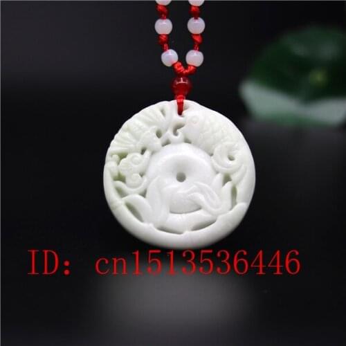 Natural White Jade Carved Lucky Bat Pendant Chinese Fish Necklace Charm Jewellery Fashion Amulet Luck Gifts for Man Women