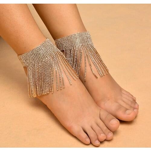 New Punk Sexy Shiny Rhinestone Anklets for Women Ethnic Ankle Chain Foot Jewelry Anklets Turkish Barefoot Party