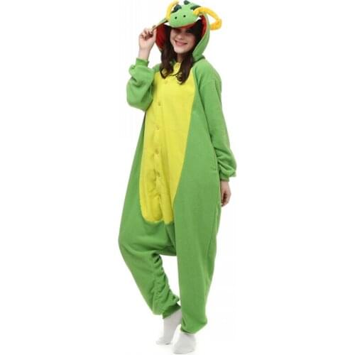 New winter onesie cosplay pajamas adult chinese dragon Unisex polar fleece green dragon pajama set Women halloween costumes