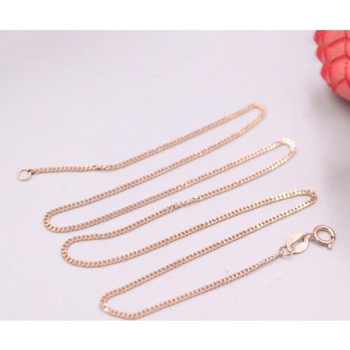 Free Shipping Real 18K Rose Gold Necklace Women Luck Curb Tank Chain Necklace 15.7inch 1.1mmW 2.1-2.5g