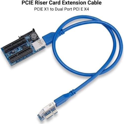 PCIE Riser Card Adapter PCIE X1 To Dual Port PCI E X4 Extender Card PCI Express USB 3.0 Raiser Expansion Cable For Computer