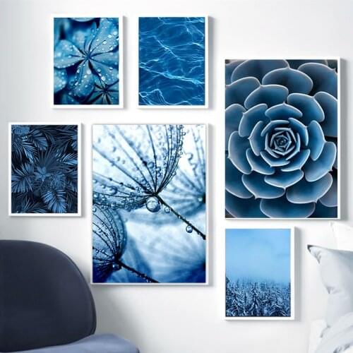 Nordic Poster Print Blue Dandelion Succulents Monstera Leaf Wall Art Canvas Painting Home Decoration Living Room Poster